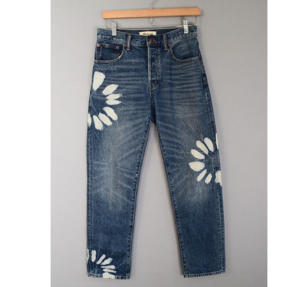 Madewell Dean Easy Straight Jeans 25 Blue Bleach Floral Sunburst Shibori Wash